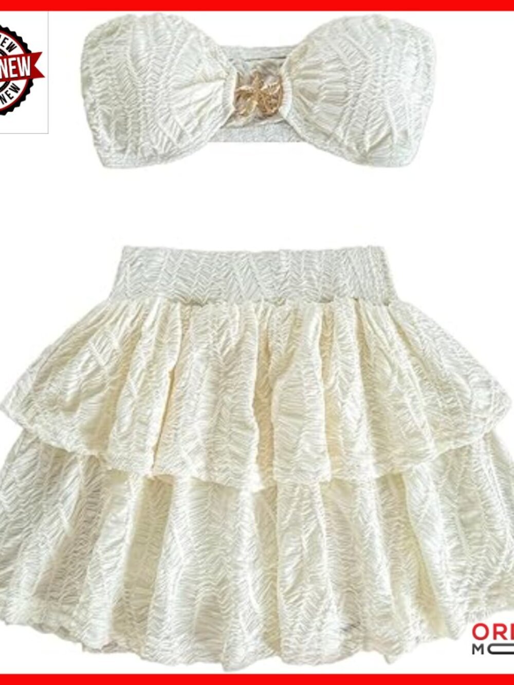 Strapless Crop Top and Ruffle Mini Skirt Set, 2 Piece Beach Outfit